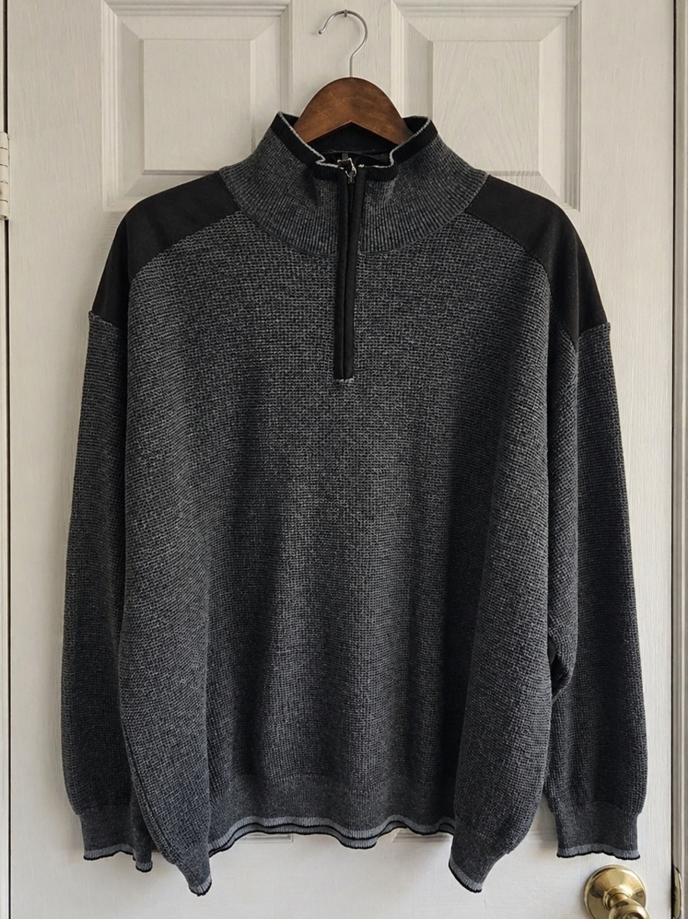 Vintage Bachrach Charcoal Merino Wool Blend Quarter Zip Sweater L Italy